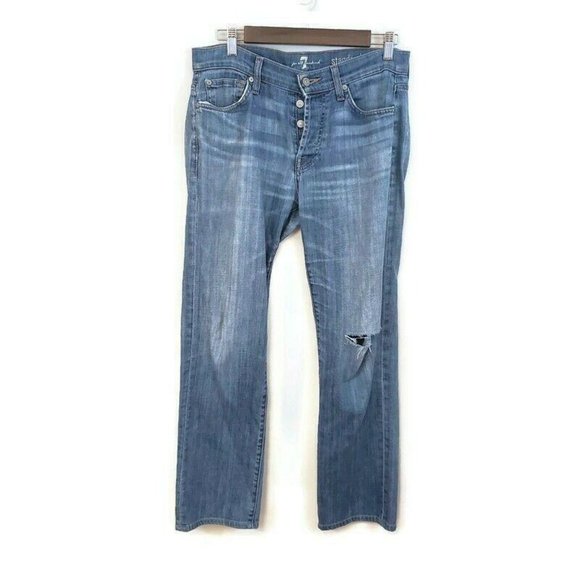 7 For All Mankind Other - 7 for all Mankind Mens Medium Wash Distressed Standard Straight Jeans Size 30